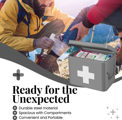 Miniatura 4 de Flexzion - Caja para medicamentos del hogar, botiquín de farmacia, 33 x 21 x 19 cm, caja de almacenamiento de metal para medicamentos de emergencia
