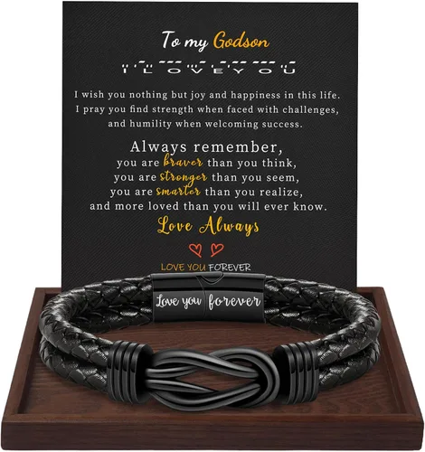Miniatura 29 de BTYSUN Regalos para hombres, regalos del día de San Valentín para él, novio, marido, adolescentes, pulseras de cuero para hombres, regalos de amor