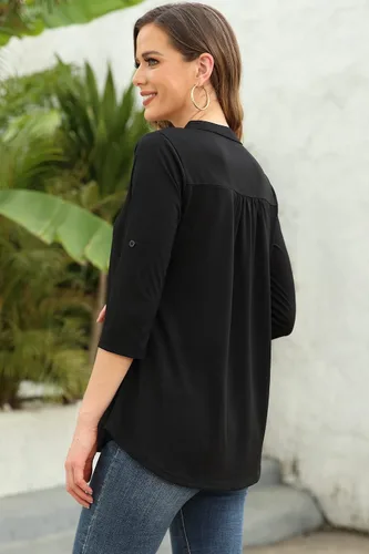 Miniatura 3 de Ninedaily Blusas de gasa con cuello en V y manga 34 para mujer