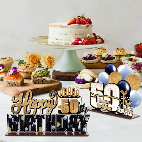 Miniatura 7 de LINGTEER Feliz 10º Cumpleaños Juego de Centros de Mesa de Acrílico Azul para Mesa - Brindemos por Diez Años Decoraciones de Regalo de Fiesta de 10º