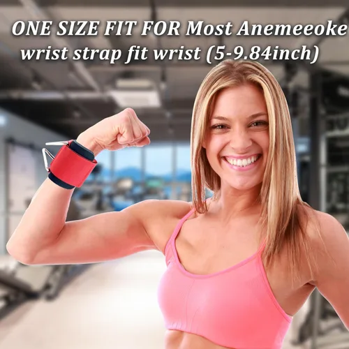 Miniatura 6 de Paquete de 2 muñequeras para máquina de cable, acolchado de neopreno ajustable, talla única, correas de muñeca de fitness para hombres y mujeres Rojo