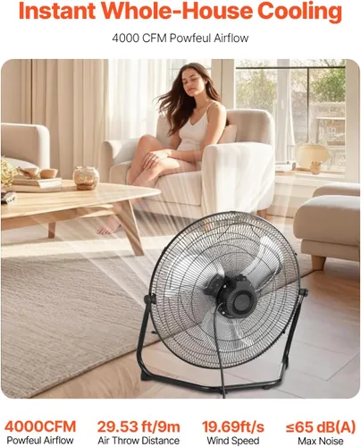 Miniatura 2 de VEVOR Ventilador de Piso, 3 Velocidades Alta Velocidad Trabajo Pesado Ventilador Industrial de 18 Pulgadas, 4000 CFM Inclinación Ajustable 360°