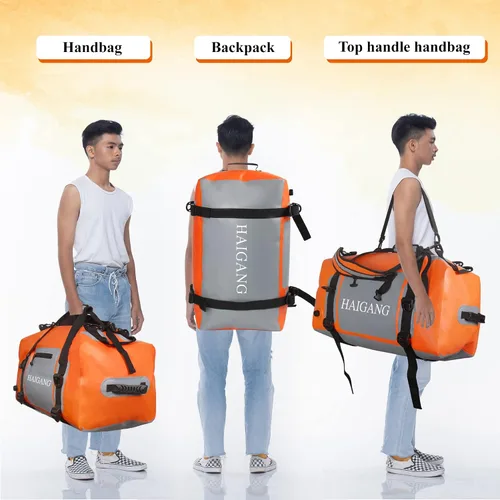 Miniatura 3 de Bolsa de lona impermeable de 70 L, bolsa seca de viaje, gran capacidad, correas y asas ajustables gruesas, cierre de cremallera, válvula de aire