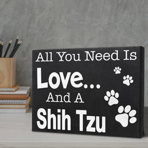 Miniatura 5 de JennyGems Regalos de Shih Tzu, letrero de madera con texto en inglés «All You Need Is Love and a Shih Tzu», decoración de estante y colgante
