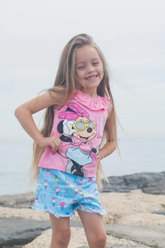 Miniatura 8 de Disney Minnie Mouse - Conjunto de camiseta floral arcoíris y pantalones cortos de cambray, tallas de bebé a niño grande (12 meses - 14-16)