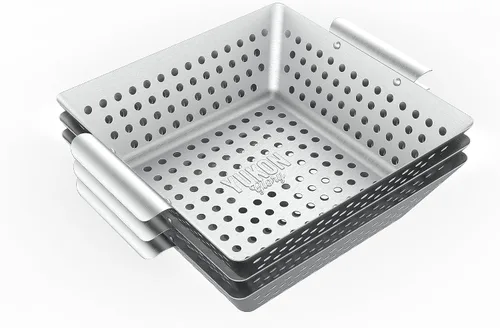 Miniatura 6 de Yukon Glory™ Juego de 3 cestas de parrilla cuadradas de acero inoxidable de 9 x 9 x 2 pulgadas para parrilla al aire libre – Cesta perforada