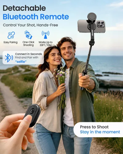 Miniatura 5 de UBeesize Trípode magnético para selfie stick con luz regulable y control remoto recargable, soporte de trípode portátil de viaje para teléfonos