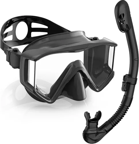 Greatever Juego de esnórquel Pano de 3 ventanas para adultos, vista panorámica amplia, máscara de buceo antivaho, antifugas, gafas de esnórquel con