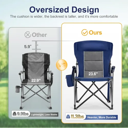 Miniatura 4 de LET'S CAMP Sillas de campamento de gran tamaño de 29.52 pulgadas, respaldo alto, silla de césped resistente, soporta 500 libras, silla plegable