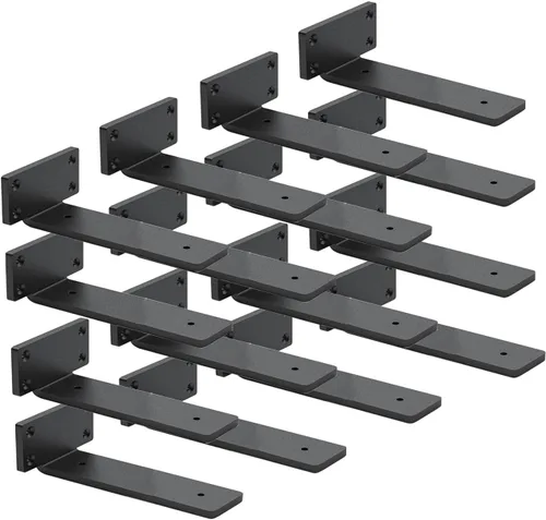 Miniatura 25 de Paquete de 4 soportes de estante flotantes de 8 pulgadas, soporte de estante oculto de 1/5 pulgadas de grosor, soportes de metal de hierro