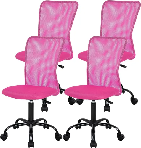 Miniatura 18 de FDW Silla de oficina en casa, silla de escritorio de malla con respaldo medio, sin brazos, ergonómica, giratoria, soporte de espalda, ajustable