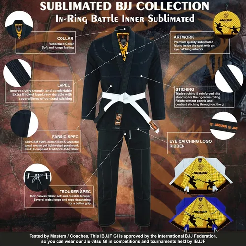 Miniatura 3 de Interior de batalla en anillo sublimado Pro Brazilian Jiu Jitsu BJJ Kimono Gi Uniforme Unisex Cinturón incluido
