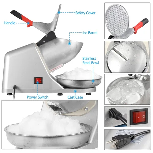 Miniatura 2 de Máquina de afeitar eléctrica de hielo de 300 W, máquina de hielo afeitado, máquina de cono de nieve, trituradora de hielo, hoja de acero inoxidable
