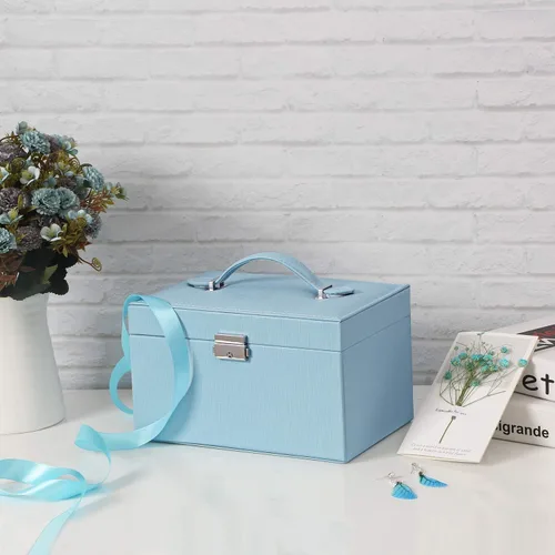 Miniatura 6 de BEWISHOME SSH78L - Joyero de 20 secciones para niñas, organizador de joyas con cerradura portátil para mujeres, niñas, niños, color azul
