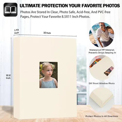 Miniatura 2 de Álbum de fotos de 8.5 x 11 pulgadas con capacidad para 72 fotos, cubierta de lino con ventana frontal, páginas interiores transparentes de 8.5 x 11