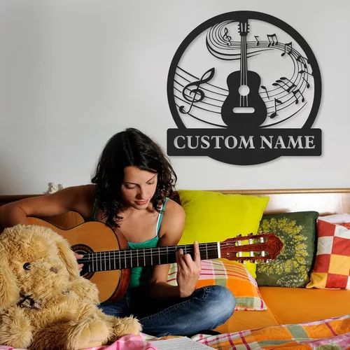 Miniatura 7 de Letrero de metal personalizado de guitarra, letreros de metal personalizados, decoración de pared de notas musicales, arte de pared divertido