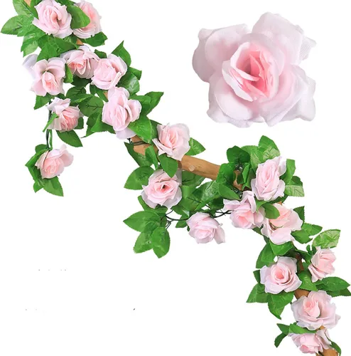 Guirnalda de flores rosas falsas para decoración, 3 piezas de flores artificiales de 22.6 pies, decoración floral, flores decorativas para boda,