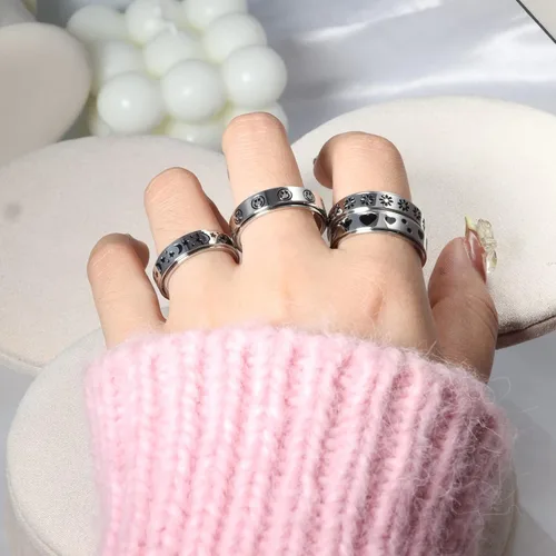 Miniatura 5 de Anillo de ansiedad para mujer, anillos giratorios: anillos giratorios de acero inoxidable de 0.236 pulgadas (0.236 in) con luna y estrella