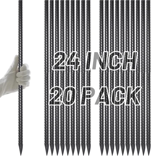 Miniatura 24 de AAGUT Estacas de Refuerzo de 16 pulgadas (34 piezas) Anclajes de Tierra Resistentes de 3/8" Estacas de Jardín de Acero Estacas de Metal Rectas