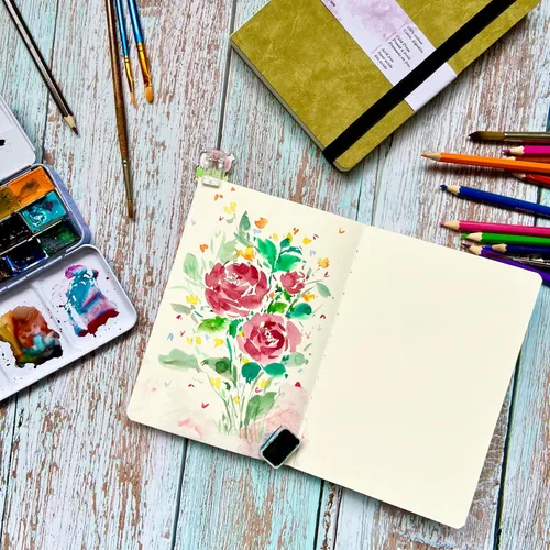 Miniatura 7 de tumuarta Cuaderno de bocetos de acuarela cuadrado, 6x6”, 140 LB, 300GSM, papel 100% algodón, prensado en frío, 24 hojas, 48 páginas, diario
