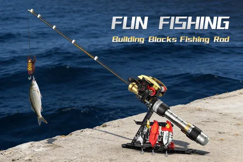 Miniatura 8 de Juguete de bloques de construcción de caña de pescar, compatible con caña de pescar LEGO, juego de construcción de caña de pescar mecánica STEM