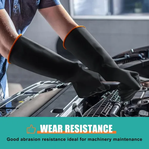 Miniatura 4 de Guantes de látex resistentes a los productos químicos de 18 pulgadas, tamaño XL, reutilizables, resistentes y largos, guantes de goma para lavar