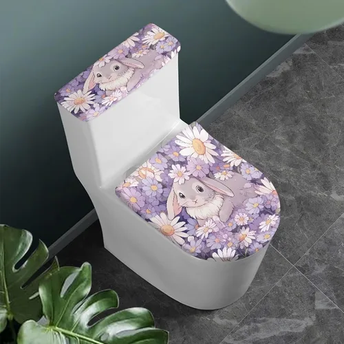 Miniatura 10 de Flashideas Juego de cubierta para tanque y tapa de inodoro con estampados de patas de perro coloridas - Elástico, se adapta a la mayoría de tanques