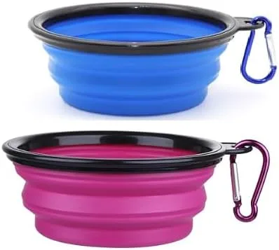 Miniatura 6 de Juego de cuencos plegables para mascotas, cuencos portátiles de silicona para alimentos y agua con clip de mosquetón, multicolor, diseño que ahorra