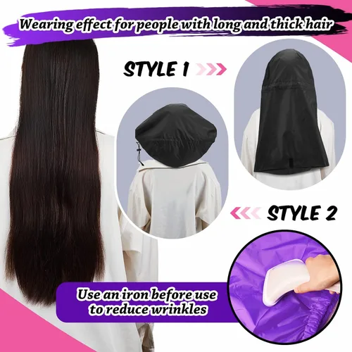 Miniatura 3 de SATINIOR 2 gorros de ducha extra grandes para trenza, impermeables, ajustables, reutilizables, con lazo de secado, gorros de pelo para mujeres