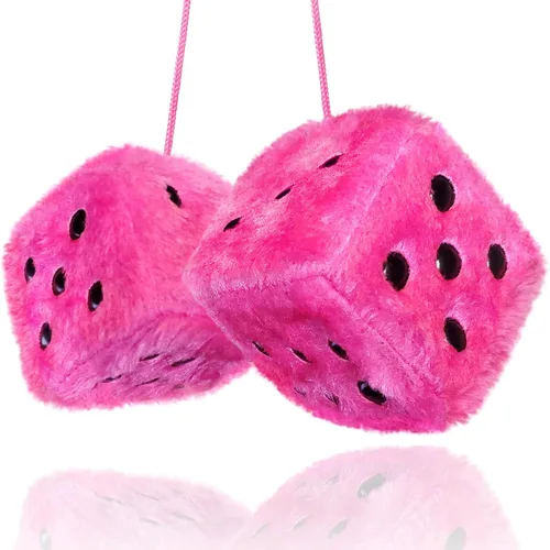 Miniatura 12 de Dados Peludos Negros Accesorios para Automóvil – Accesorios de Coche de Felpa Rosa Lindos para Interior – Adornos Decorativos Colgantes de Felpa