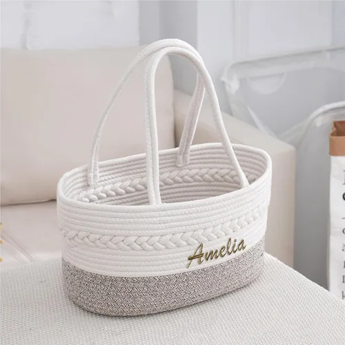 Miniatura 2 de Cesta personalizada con nombre de bebé, cesta de regalo para baby shower, organizador de pañales para bebé, organizador de pañales de cuerda
