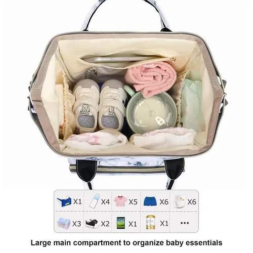 Miniatura 4 de Mochila de Pañales para Bebés Niñas, Mamá Bolsas Grandes Impermeables para Pañales para Mujeres (Mármol)