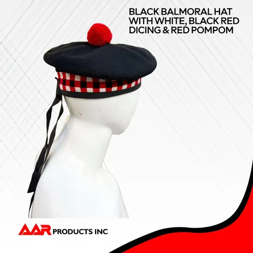 Miniatura 13 de AAR Gorros Glengarry Balmoral Kilt Scottish para hombre en dados y lisos 100% lana Piper 52-62