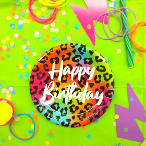 Miniatura 5 de Live It Up! Party Supplies Wild Child - Platos de postre de papel con estampado de animales y servilletas de color verde azulado, colorido estampado