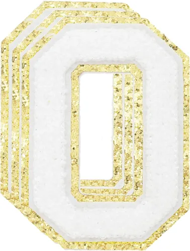 Miniatura 50 de 3 parches de números de chenilla negra, tamaño grande de 4-1/2" parches de números para planchar, parches universitarios para ropa, 8" Borde oro rosa