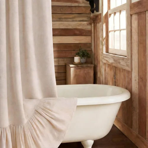 Cortina de estilo rústico con dobladillo y volantes, de lino para baño, tela natural rústica de estilo clásico, 48 x 72 pulgadas (ancho x largo),