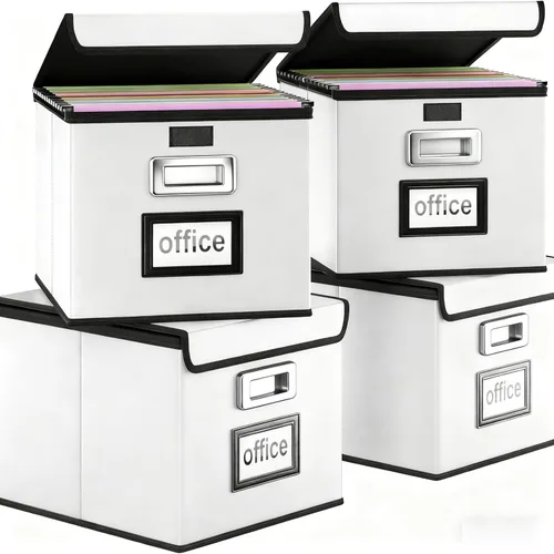 Miniatura 70 de Caja Organizadora de Archivos con Tapa, Caja Organizadora Plegable de Cuero Sintético para Carpetas Colgantes con Rieles de Plástico, Cajas (cuero)