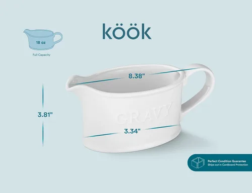 Miniatura 7 de Kook - Recipiente de cerámica para salsa, dispensador de servicio, jarra de porcelana para salsas, aderezos y crema, mango grande, apto para Blanco