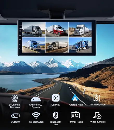 Miniatura 2 de Sistema de cámara de respaldo de 6 canales 1080P Dash Cam con pantalla táctil de 10.33 pulgadas, monitor de estacionamiento, cámara de respaldo