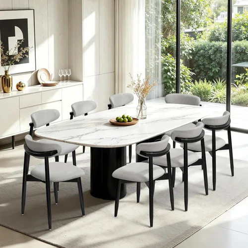 Miniatura 11 de CHUN YI Juego de 2 sillas de comedor tapizadas de madera maciza, sillas auxiliares de cocina de tela moderna de mediados de siglo con respaldo Beige