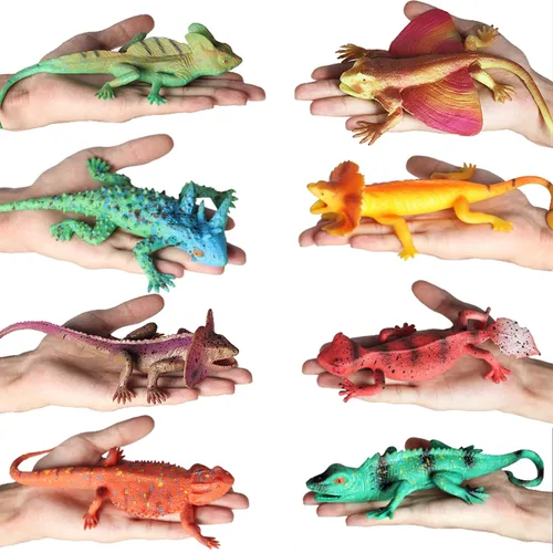 Miniatura 5 de 8 piezas de juguetes de lagarto esponjosos, figuras de goma elásticas, juguetes de reptiles suaves realistas para niños, juego de figuras