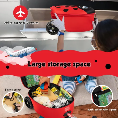 Miniatura 7 de HONEY JOY Maleta de scooter para niños, equipaje de mano de 18 pulgadas con ruedas LED iluminadas, carcasa impermeable y mango retráctil, maleta