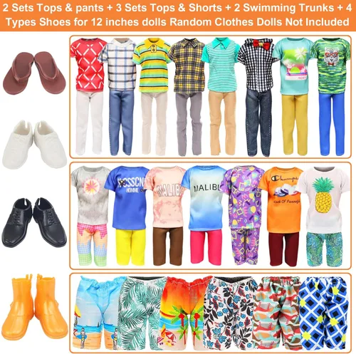 Miniatura 2 de Ecore Fun 11 artículos 11.5 pulgadas ropa y zapatos para muñeco de niño - 5 conjuntos de ropa casual de moda, 2 trajes de baño, 4 pares de zapatos