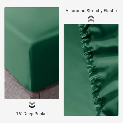 Miniatura 41 de THXSILK Juego de sábanas bajeras de 100% seda de morera, 3 piezas de seda 7A+, transpirable, suave, sábana bajera de 16 pulgadas de profundidad, 2