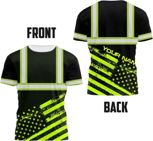 Miniatura 4 de Camisa de alta visibilidad con bandera de Estados Unidos de color para hombres y mujeres, con nombre personalizado, camisa de seguridad reflectante