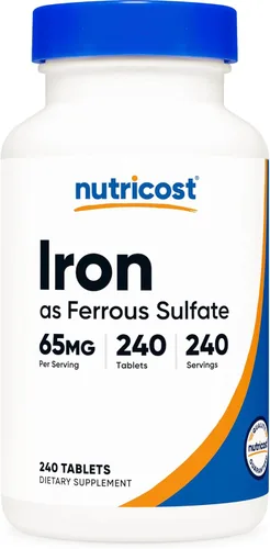 Nutricost Hierro (Como Sulfato Ferroso) 65mg, 240 Tabletas - Sin OGM, Sin Gluten