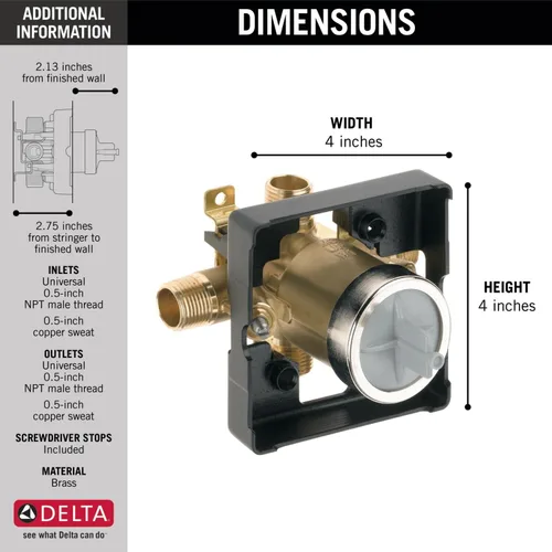 Miniatura 5 de Delta Faucet R10000-UNWS MultiChoice - Cuerpo de válvula universal para kit de molduras de grifo de bañera y ducha (con paradas para destornillador)