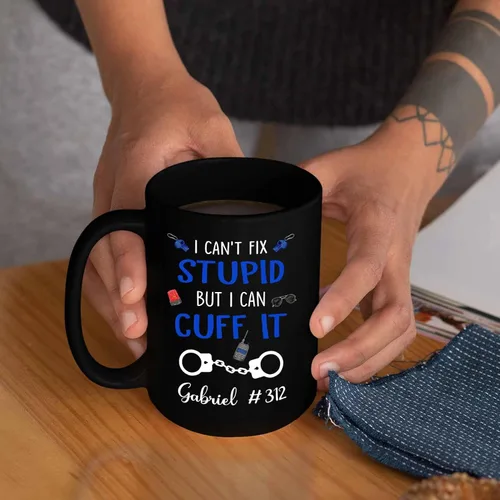Miniatura 6 de Taza de café personalizada de oficial de policía, regalos para hombres, mujeres, empleados jefes, con texto en inglés "I Fix Stupid But I can