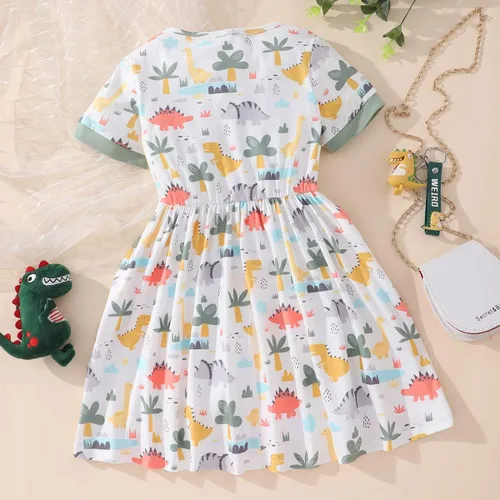 Miniatura 3 de Vestidos de verano para niñas pequeñas, túnica de dinosaurio, vestido casual de manga corta, vestido de patinadora para niños pequeños, 2-7T
