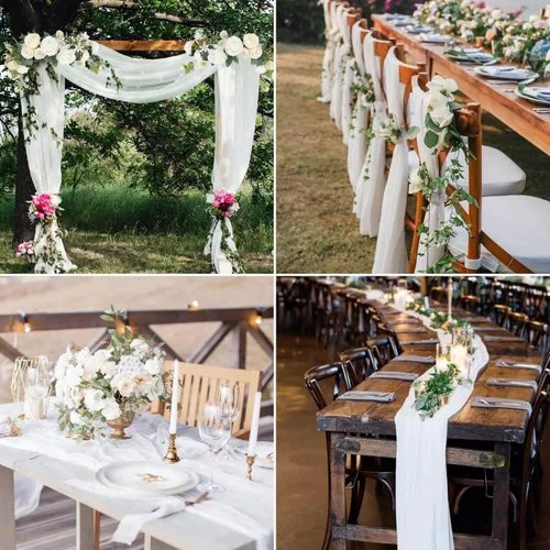 Miniatura 5 de Paquete de 15 caminos de mesa de estopilla de 6 pies, camino de mesa de tela de queso de 35x72 pulgadas, caminos de mesa de gasa bohemios para boda